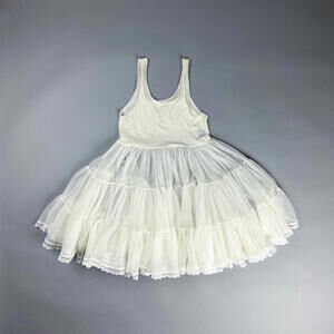 Vintage Crinoline Slip, White Dress Slip with Puffy Full Petticoat